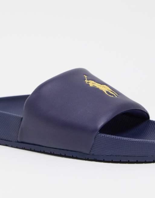 Polo Ralph Lauren slider in navy with yellow logo