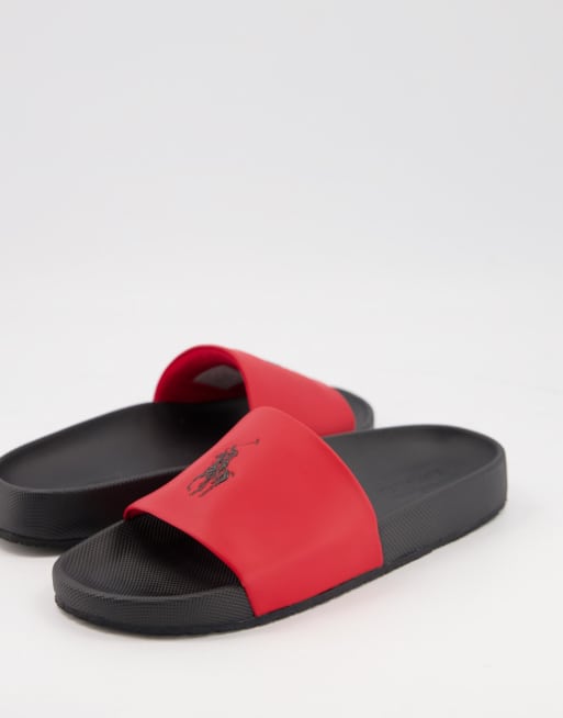 Ralph lauren sliders black best sale and red