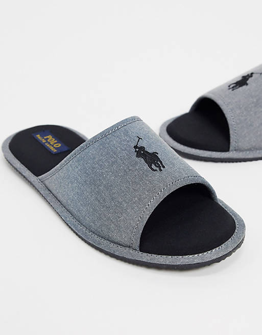 Polo Ralph Lauren slider slippers in grey chambray