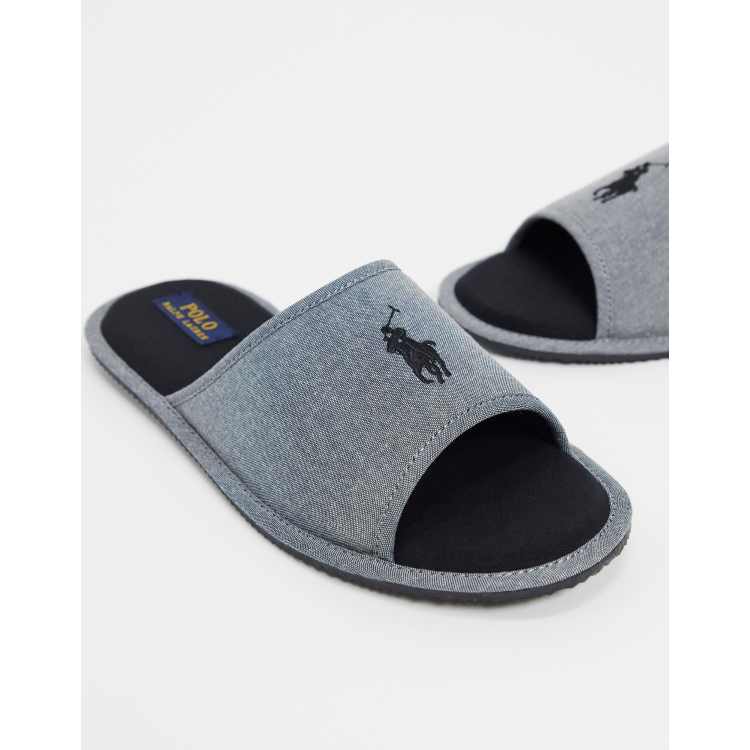 Polo Ralph Lauren slider slippers in grey chambray