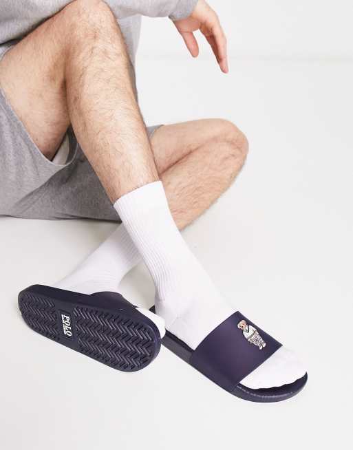 Polo Ralph Lauren - Sliders blu navy con logo con orso, 3 di 4