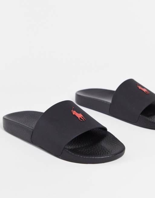 Polo Ralph Lauren sliders in black with pony logo