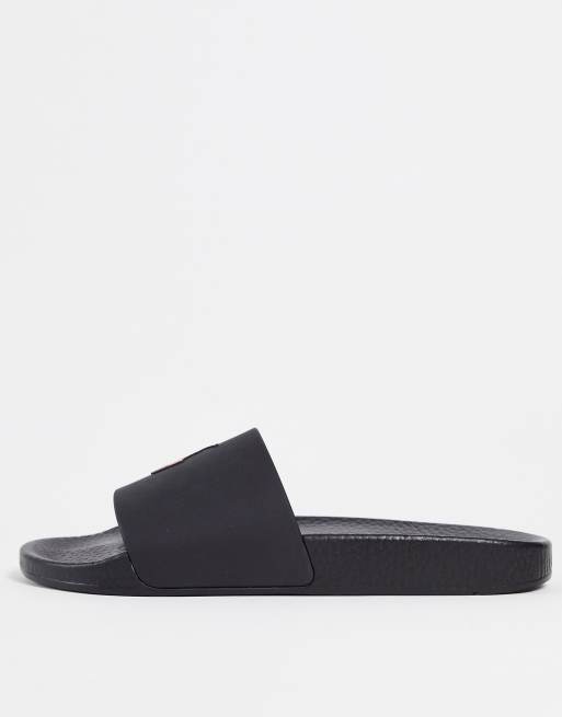 Polo Ralph Lauren sliders in black with pony logo