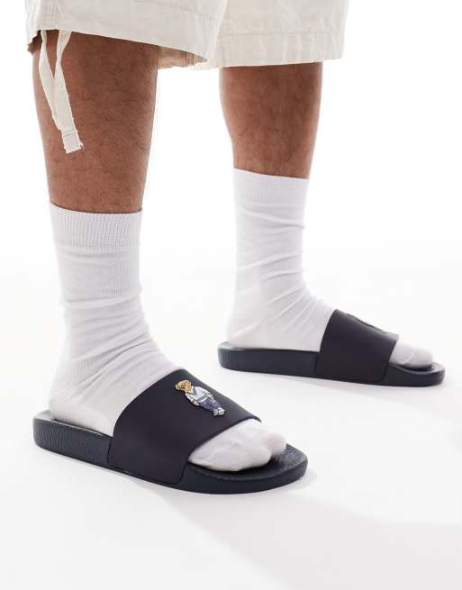 Polo Ralph Lauren sliders in navy with bear logo, 3 of 4