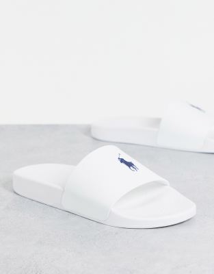 Polo Ralph Lauren sliders in white with pony logo