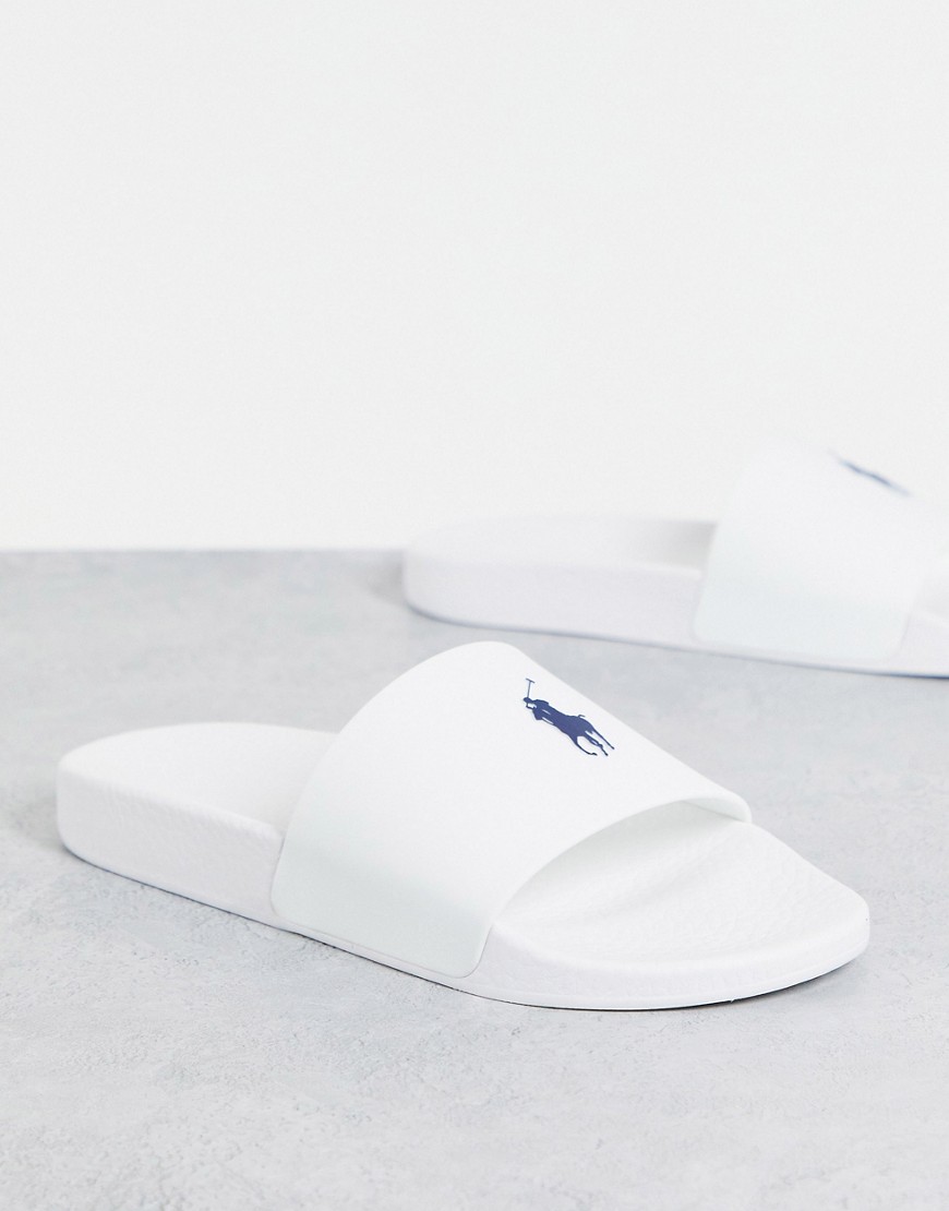 Product photo of Polo ralph lauren sliders in white with pony logo