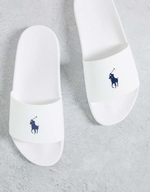 Polo Ralph Lauren sliders in white with pony logo