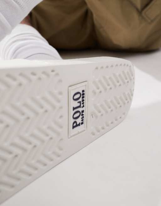 Polo Ralph Lauren sliders with bear logo in off white, 3 of 4