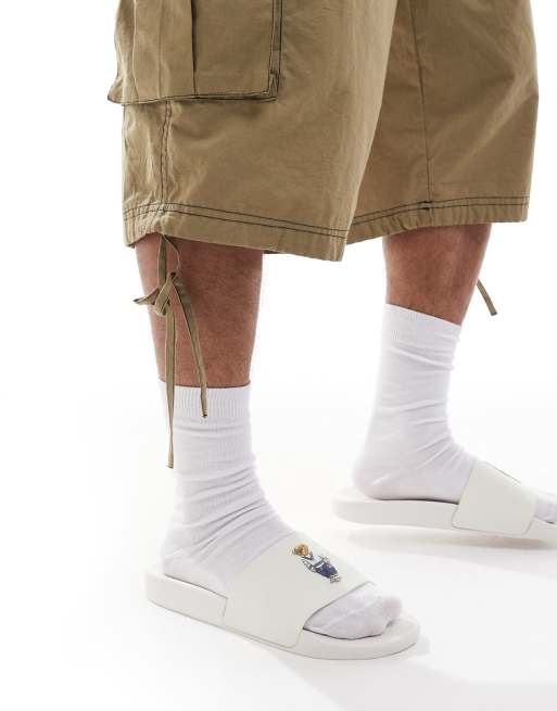 Polo Ralph Lauren sliders with bear logo in off white, 4 of 4