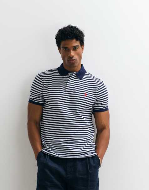 Polo Ralph Lauren slim custom fit kortærmet stribet poloskjorte i navy - view 1