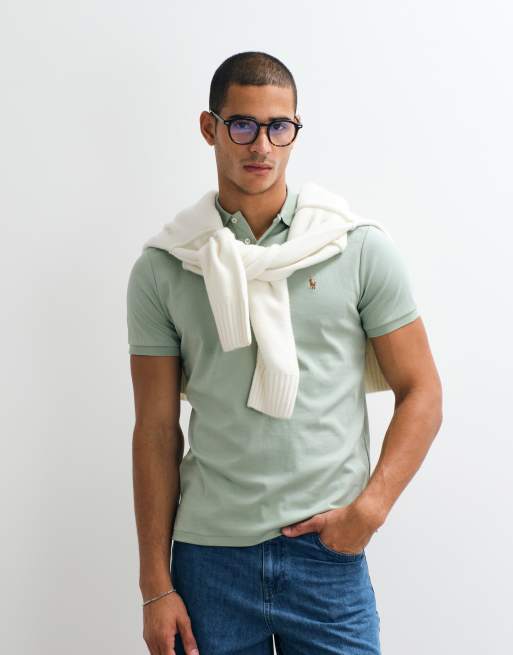 Polo Ralph Lauren slim custom knit pima short sleeve in light green, 2 of 5
