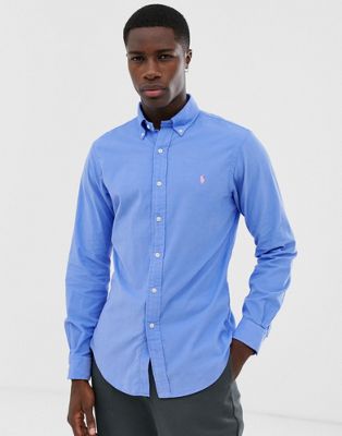 Polo Ralph Lauren - Slim-fit corduroy overhemd met knopen op de kraag in lichtblauw