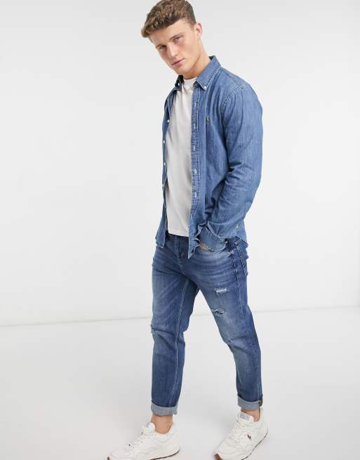 Polo Ralph Lauren slim fit denim shirt in mid wash blue | ASOS