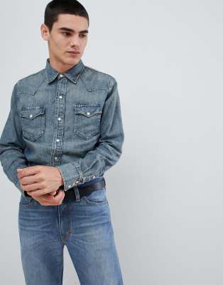 Rrl slim fit sale denim western shirt