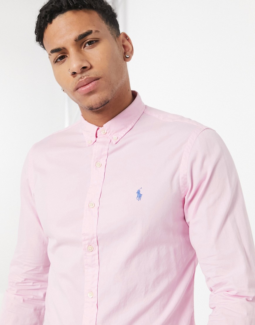 Polo Ralph Lauren - Slim fit garment dyed chino overhemd met knopen en spelerslogo in roze