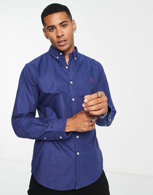 Polo Ralph Lauren slim fit garment dyed oxford shirt slim fit in light navy