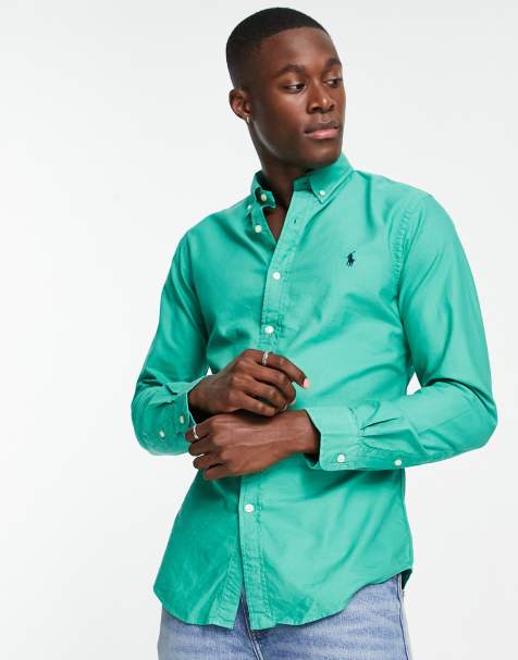 Polo Ralph Lauren slim fit garment dyed oxford shirt slim fit in mid green - view 1