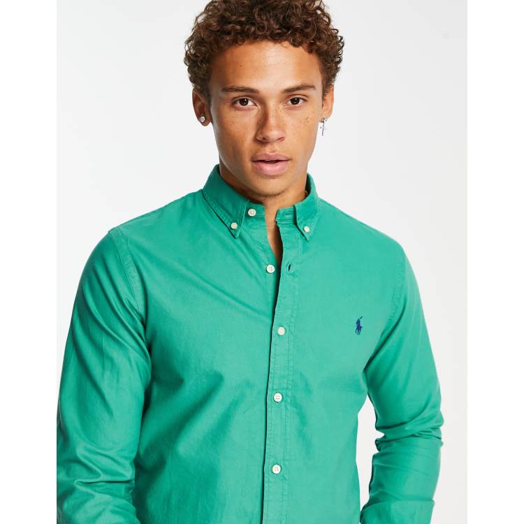 Polo Ralph Lauren slim fit garment dyed oxford shirt slim fit in mid green