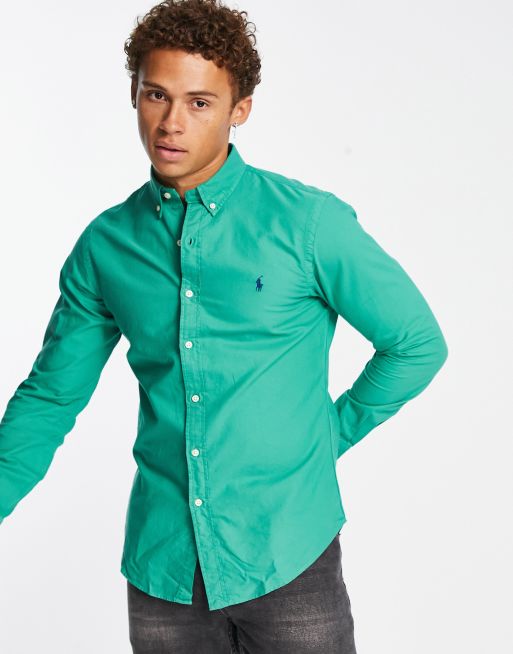 Polo Ralph Lauren slim fit garment dyed oxford shirt slim fit in mid green