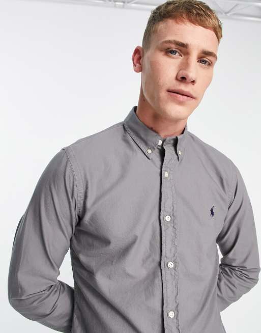 Polo Ralph Lauren slim fit garment dyed oxford shirt with pony logo in  perfect grey | ASOS