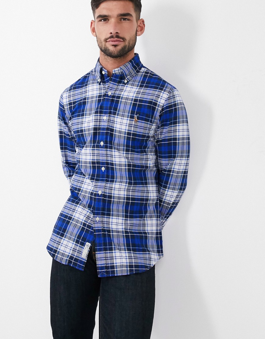 Polo Ralph Lauren - Slim-fit geruit Oxford overhemd met logo in blauw