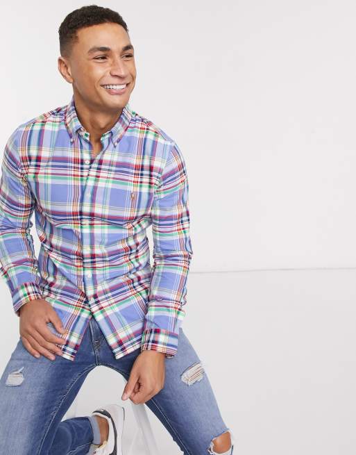 Polo Ralph Lauren - Slim-fit geruit oxford overhemd met logo in blauw
