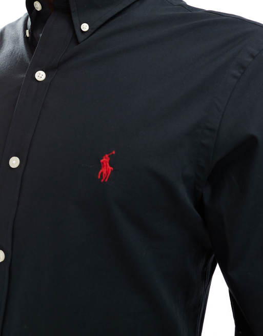 Polo Ralph Lauren – Slim Fit Hemd aus Stretch-Popeline in Schwarz, 4 von 4
