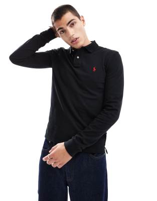 Polo Ralph Lauren Polo Ralph Lauren slim fit long sleeve polo in black with player logo