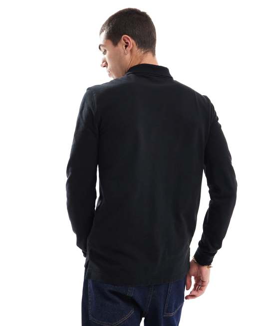 Polo Ralph Lauren slim fit long sleeve polo in black with player logo | ASOS