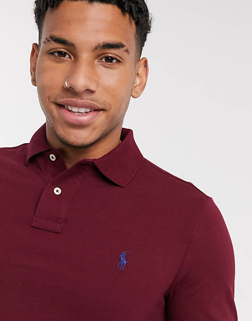 Polo Ralph Lauren slim fit long sleeve polo shirt in burgundy with pony  logo | ASOS