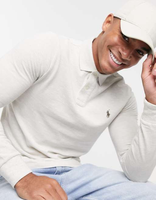 Cream long shop sleeve polo shirt