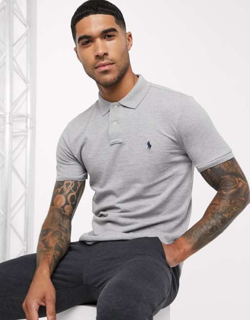 Polo Ralph Lauren slim fit mesh polo in grey marl with player logo