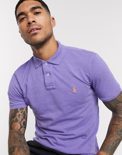 Polo Ralph Lauren slim fit mesh polo in purple marl with player logo