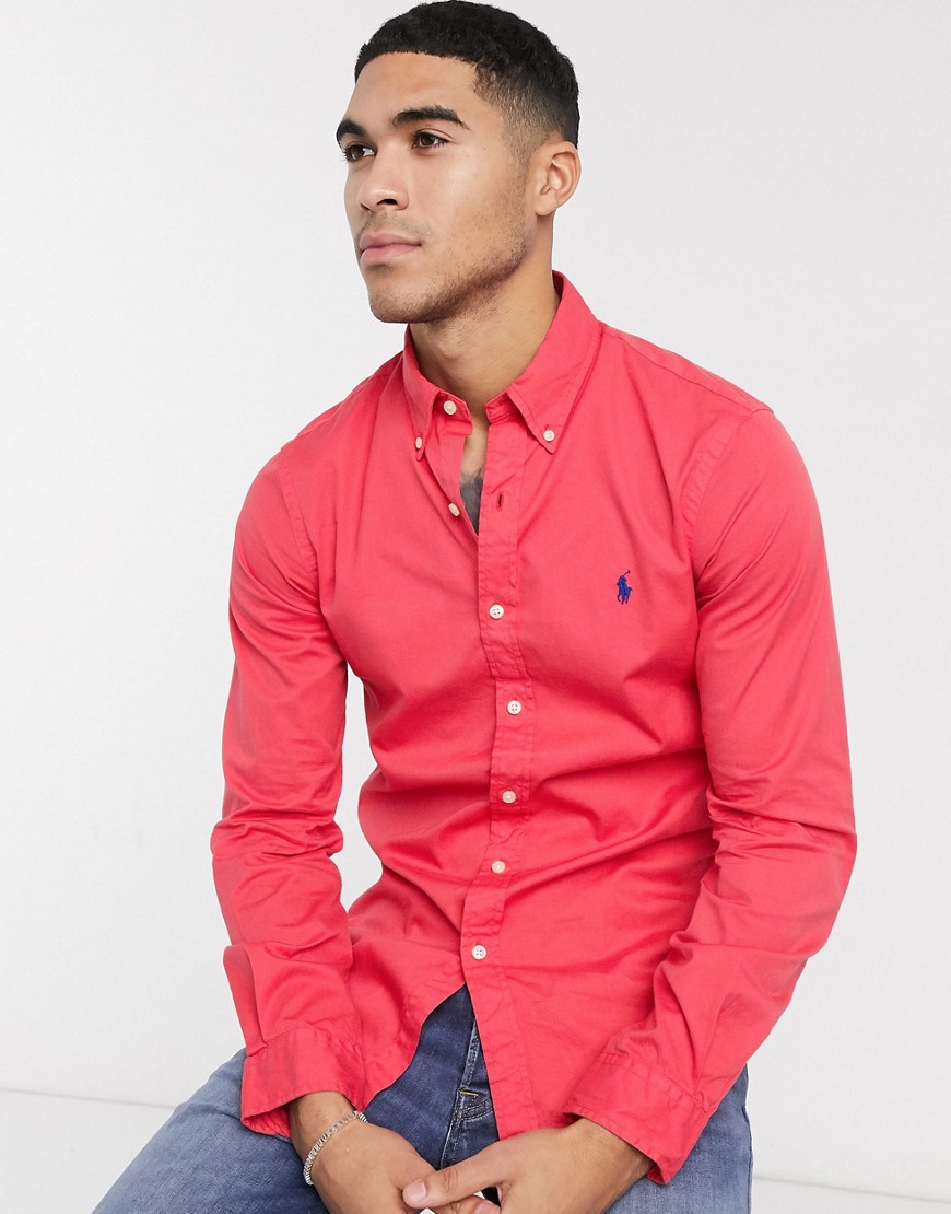 Polo Ralph Lauren - Slim-fit overhemd met logo en garment-dye in rood