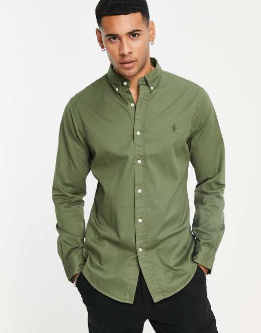 Polo Ralph Lauren Slim fit overhemd van keperstof met iconisch logo in groen