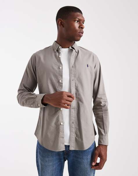 Polo Ralph Lauren - Slim-fit oxford overhemd met icoonlogo in grijs garment-dye - view 1