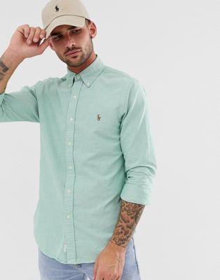 Polo Ralph Lauren - Slim-fit Oxford overhemd met knopen aan de kraag en logo in gemêleerd grijs-Groen