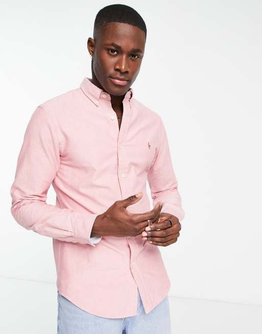 Polo Ralph Lauren - Slim-fit Oxford overhemd van keperstof met knopen en iconisch logo in zonsondergang rood