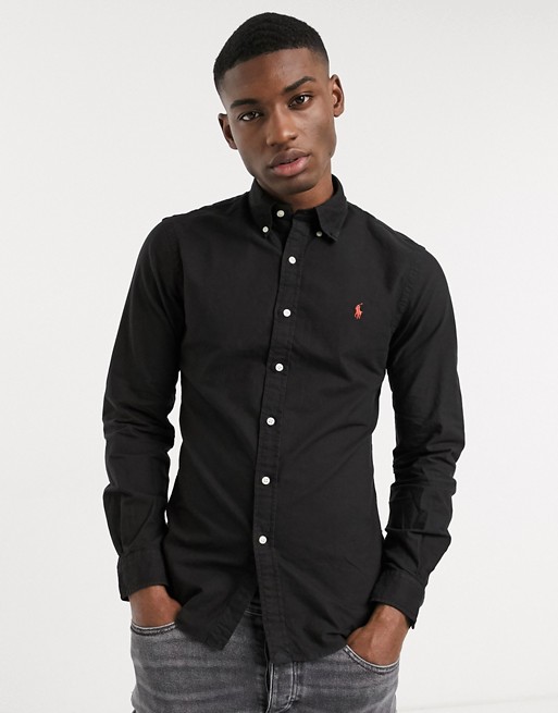 Polo Ralph Lauren slim fit oxford shirt in black garment dye with logo