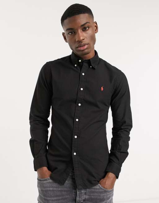 Black polo oxford shirt sale