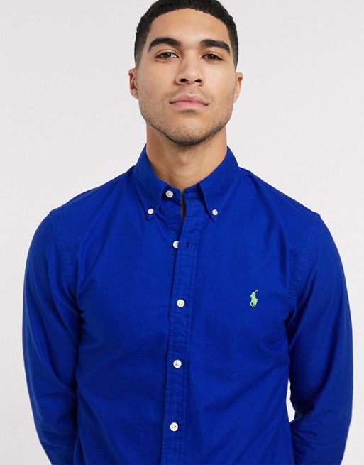 Polo Ralph Lauren slim fit oxford shirt in bright blue garment dye with logo