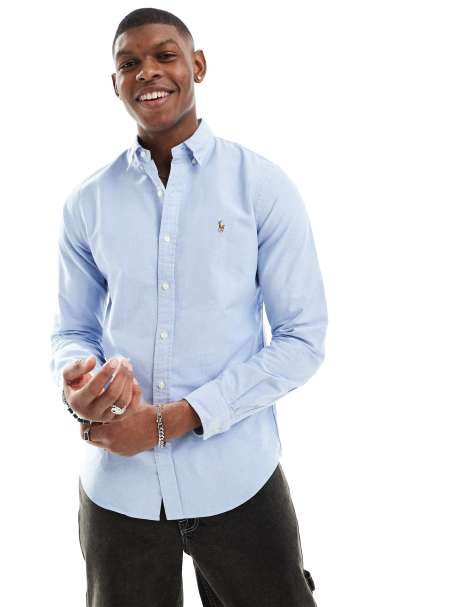 Polo Ralph Lauren slim fit oxford shirt in mid blue - view 1