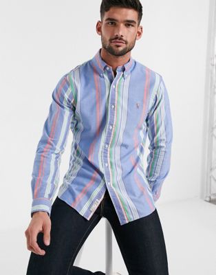 Polo Ralph Lauren slim fit oxford shirt in multi stripe with logo