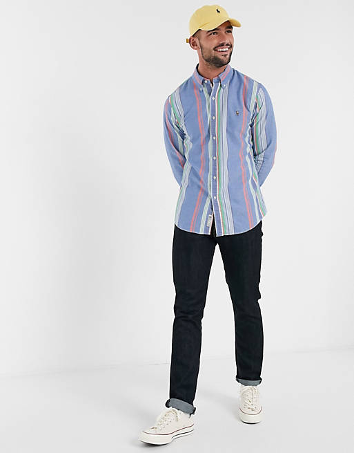 Polo Ralph Lauren slim fit oxford shirt in multi stripe with logo