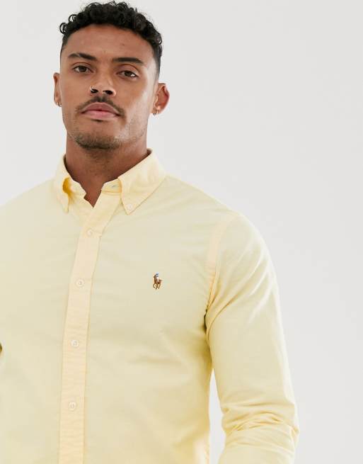 Polo Ralph Lauren slim fit oxford shirt in pastel yellow with multi player logo