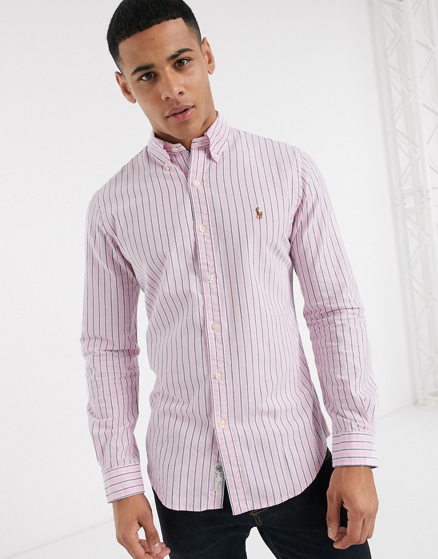 Polo Ralph Lauren slim fit oxford shirt in pink stripe-White