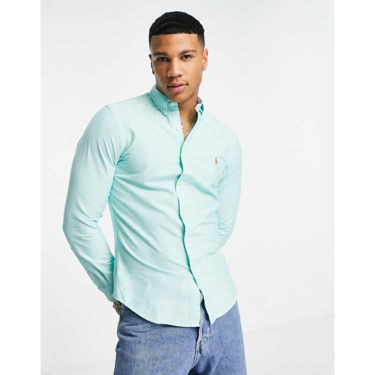 Polo Ralph Lauren slim fit oxford shirt with pony logo in light green | ASOS