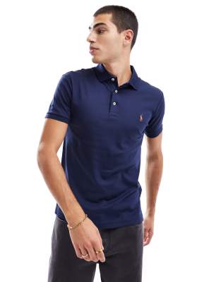 Polo Ralph Lauren slim fit pima polo multi player logo in navy - ASOS Price Checker