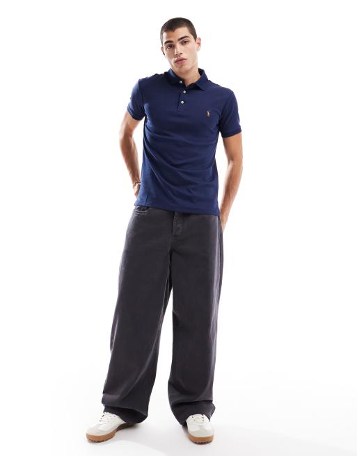 Polo Ralph Lauren slim fit pima polo multi player logo in navy, 4 of 4