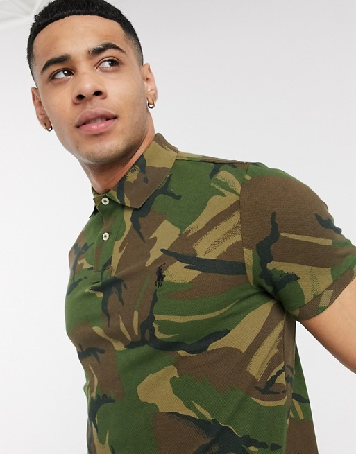 Polo Ralph Lauren slim fit pique polo in camo print with player logo